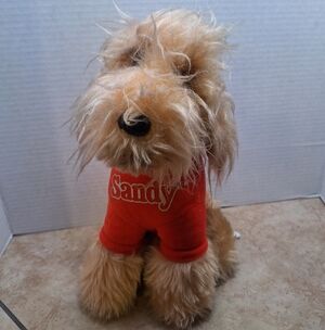Knickerbocker 1982 Plush Annie Dog Sandy Airedale Terrier Mix Red Shirt 11"